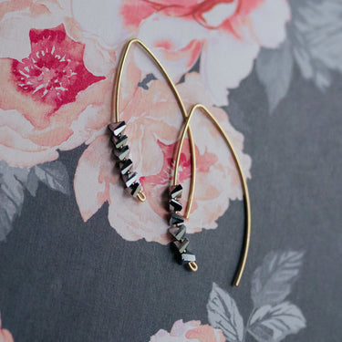 Minimalist spike - chevron graphite crystal earrings - Wild Roots Creative Shop